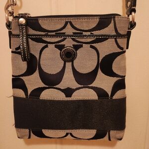 Coach Signature Black and Cream Crossbody Bag